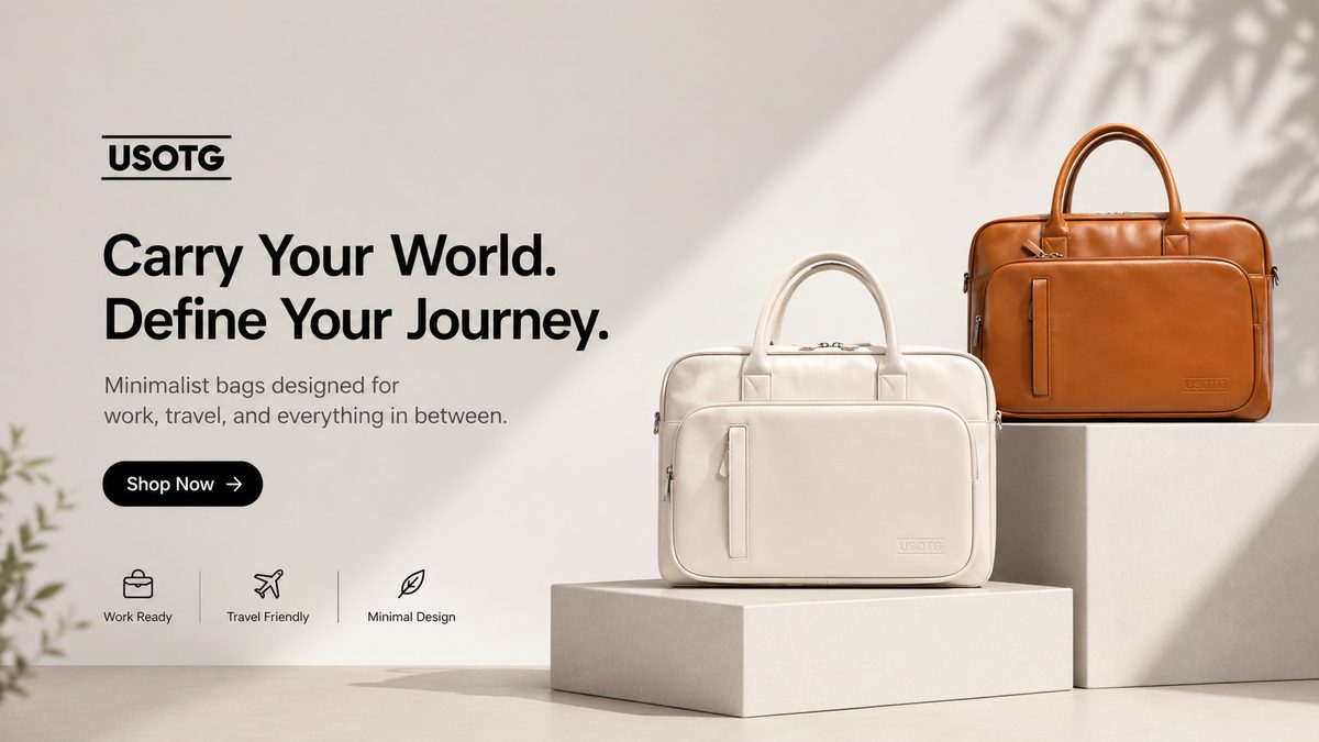USOTG Professional Faux Leather Briefcase detail — our story graphic